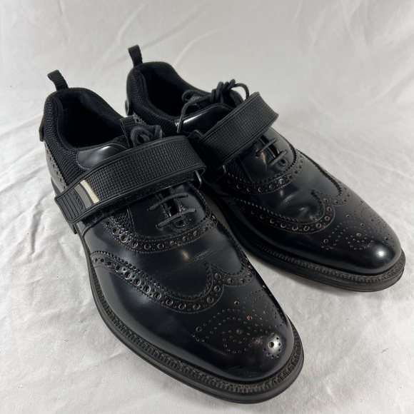 PRADA Black Leather Hook & Loop Men's Wingtin Brogues Oxfords Italy 7UK 8US - Picture 4 of 17
